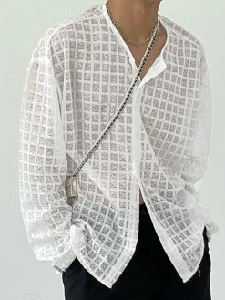 Mens Casual Mesh Check Long-sleeved Shirts -Incerun Shop bf1ff305 9e42 4719 b481 de3c38591693