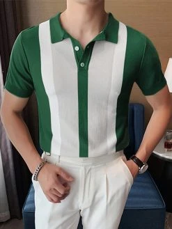 Mens Japan Contrast Patchwork Short Sleeve Shirt