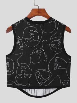 Men Abstract Print Patchwork Curved Hem Vest -Incerun Shop c073265e 8bca 4945 9071 36b3a5ec1fd0