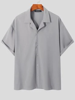 Mens Revere Collar Half Sleeve Button Shirt -Incerun Shop c0ad4a7b f011 4c26 a290 31c5df5fd76b