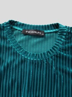 Mens Velvet Striped Round Neck Casual T-shirts 18 Mens Velvet Striped Round Neck Casual T-shirts -Incerun Shop c16bbf4e c882 41cf 9c50 f59147aef905
