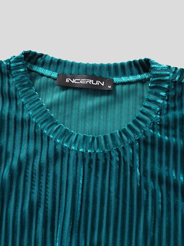 Mens Velvet Striped Round Neck Casual T-shirts 9 Mens Velvet Striped Round Neck Casual T-shirts - Image 7