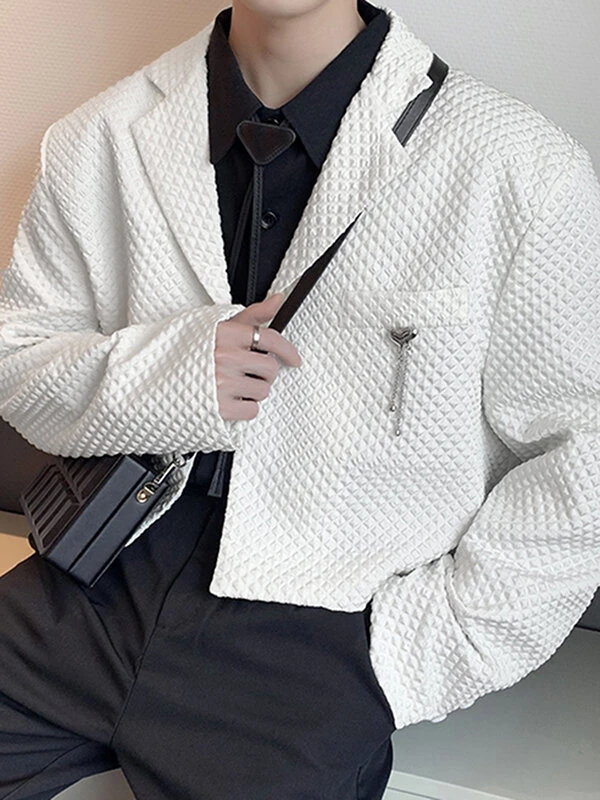 Mens Waffle Textured Long Sleeve Crop Blazer 6 Mens Waffle Textured Long Sleeve Crop Blazer - Image 4
