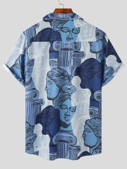 Mens Figure Statue Print Revere Collar Short Sleeve Shirt -Incerun Shop c2e180cd 3a67 4365 a7d2 eae0be991e7e