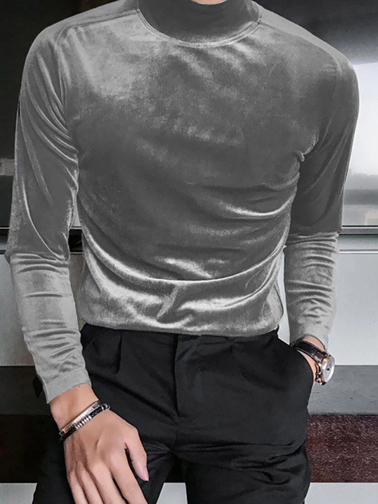Men High Neck Velvet Long Sleeve T-Shirt 10 Men High Neck Velvet Long Sleeve T-Shirt - Image 8