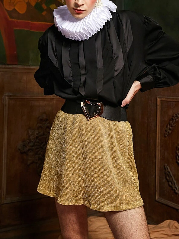 Men Pleated High Neck Long Sleeve Shirt 13 Men Pleated High Neck Long Sleeve Shirt - Image 11