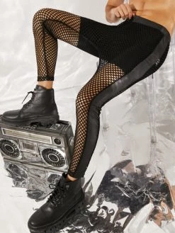 Men Mesh Patchwork PU Leather Slim Pants