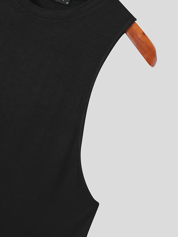 Men Solid Color Round Neck Curved Hem Vest 7 Men Solid Color Round Neck Curved Hem Vest - Image 5