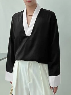 Mens Contrast Patchwork Long Sleeve V-neck T-shirt -Incerun Shop c4edf92b d4be 4bca ad03 5bf8cf8a60c4