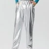 Mens Metallic Metal Button Casual Straight Pants