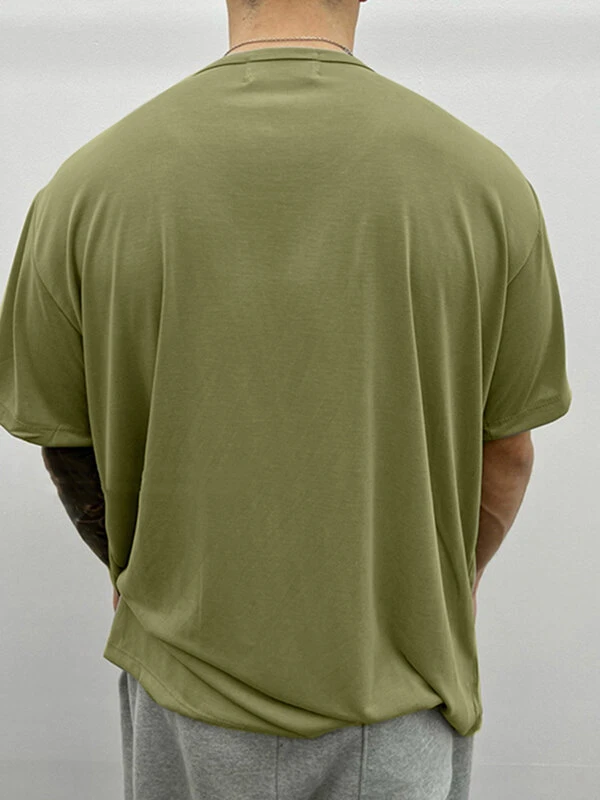Mens Solid U-Neck Short Sleeve Loose T-Shirt 7 Mens Solid U-Neck Short Sleeve Loose T-Shirt - Image 5