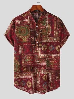 Mens Ethnic Geometric Pattern Half Button 100%Cotton Henley Shirt 11 Mens Ethnic Geometric Pattern Half Button 100%Cotton Henley Shirt -Incerun Shop c56afe45 78a8 4b2c aad8 75a3c520e716