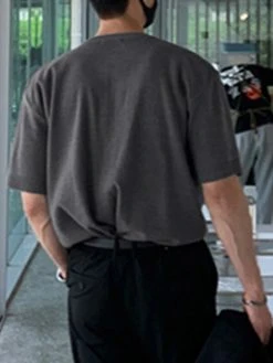 Mens Solid Color Ribbed Knit Loose Shirt -Incerun Shop c59616af 4b54 4cd8 aa9b dc0764c9e45d