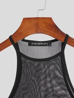Mens Mesh Hollow Out T-Shirt Vest Set -Incerun Shop c68acdfc 87e5 4ce4 bd69 da93cd7f3b10