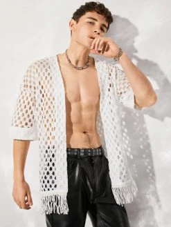 Mens Loose Mesh Fringe Cardigan -Incerun Shop c6b19095 d636 4c96 bcfe 41a9313fa130