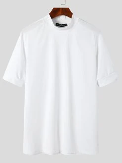 Mens Solid High Neck Knit Casual Short Sleeve T-Shirt -Incerun Shop c71d132d 72bb 4df0 8477 6700574b2b90