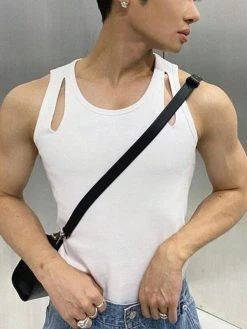 Men Hollow Cutout Shoulder Straps Solid Vest