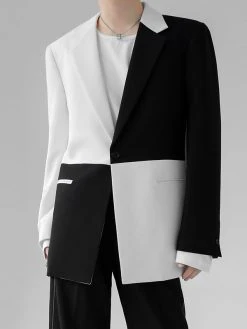 Mens Two Tone Patchwork Lapel Single Breasted Blazer