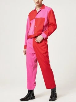 Mens Contrast Patchwork Long Sleeve Two Pieces Outfits