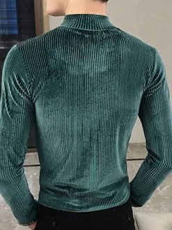 Mens High Neck Velvet Striped Long-sleeved T-Shirt 13 Mens High Neck Velvet Striped Long-sleeved T-Shirt -Incerun Shop c85f4d82 68cb 42c4 9f84 807a52040276