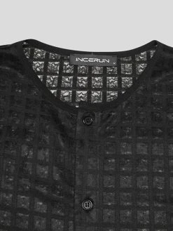 Mens Casual Mesh Check Long-sleeved Shirts -Incerun Shop c88260e3 d9f9 4b3c ae4b ff1be3c891ac