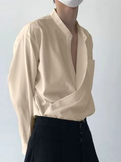 Mens Solid Stand Collar Wrap Design Long Sleeve Shirt 15 Mens Solid Stand Collar Wrap Design Long Sleeve Shirt -Incerun Shop c8a00c24 b758 4ef9 b048 02bd24fe43d6