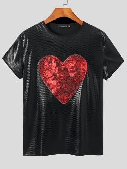 Mens Shiny Metallic Love Heart Patch T-Shirt 16 Mens Shiny Metallic Love Heart Patch T-Shirt -Incerun Shop c8c2afe3 73a2 4158 b413 3dd6e694c13e