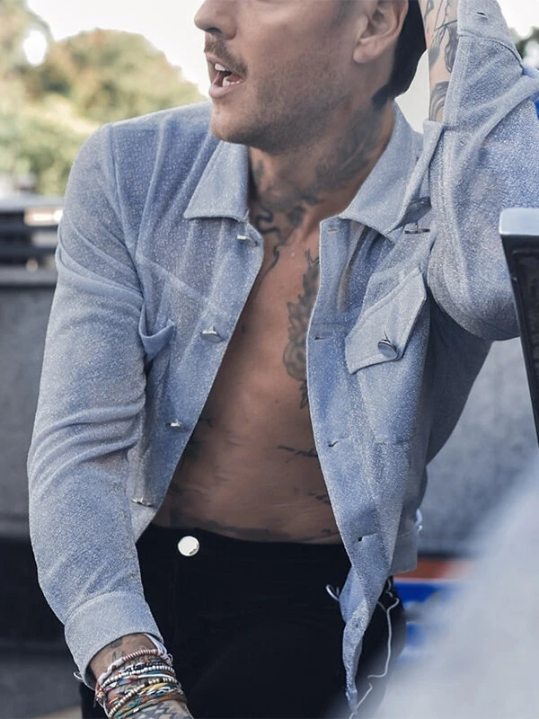 Mens Sexy See Through Glitter Mesh Jacket 4 Mens Sexy See Through Glitter Mesh Jacket - Image 3