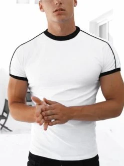 Mens Contrast Short Sleeve Crew Neck T-shirt -Incerun Shop c9ef0bbb e062 4040 8dd2 4ea99bb0407d