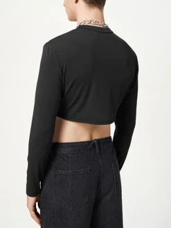 Mens Solid Cutout Long Sleeve Crop T-shirt -Incerun Shop ca2f99bb f074 4c39 ab12 99769db03930