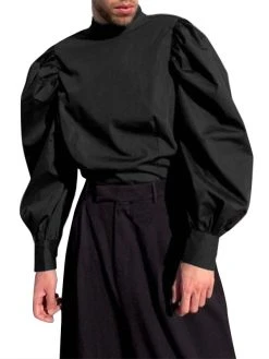 Mens High Neck Puff Sleeve Long Sleeve T-shirt