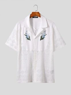 Mens Plant Print Lace Patchwork Casual 100%Cotton Shirt -Incerun Shop ca853fb0 c91c 4117 9d17 1e2bd46723ce