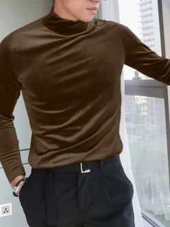 Men High Neck Velvet Long Sleeve T-Shirt 22 Men High Neck Velvet Long Sleeve T-Shirt -Incerun Shop ca88857a 9021 4be9 b57d 1e76d9f32816