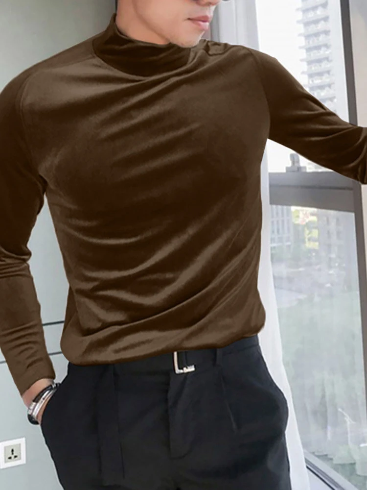Men High Neck Velvet Long Sleeve T-Shirt 11 Men High Neck Velvet Long Sleeve T-Shirt - Image 9