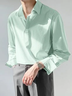 Mens Solid Lapel Long Sleeve Loose Shirt -Incerun Shop ca8a30ef cb26 4baf 9348 ec8ff37a06a4