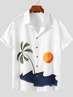 Men's Sunset Beach Print Shirts Set -Incerun Shop cae1c469 4d30 45f2 8762 74034b596c08