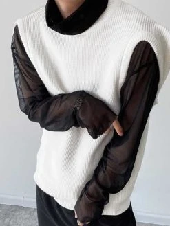 Mens Knit Round Neck Two-way Wear Vest -Incerun Shop cb1c4662 45f8 4e07 810f 1ef18a7d4eeb