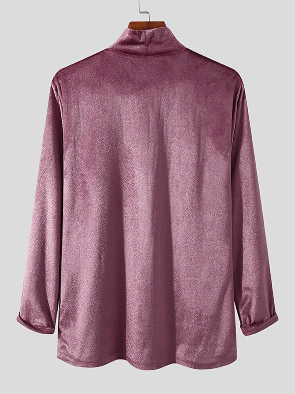 Men Suede High Neck Long Sleeve T-Shirt 8 Men Suede High Neck Long Sleeve T-Shirt - Image 6