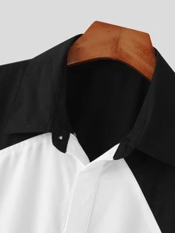 Mens Two Tone Patchwork Lapel Half Sleeve Shirt -Incerun Shop ccc5b8f0 653e 47ad ab71 76fc6c80f8bf
