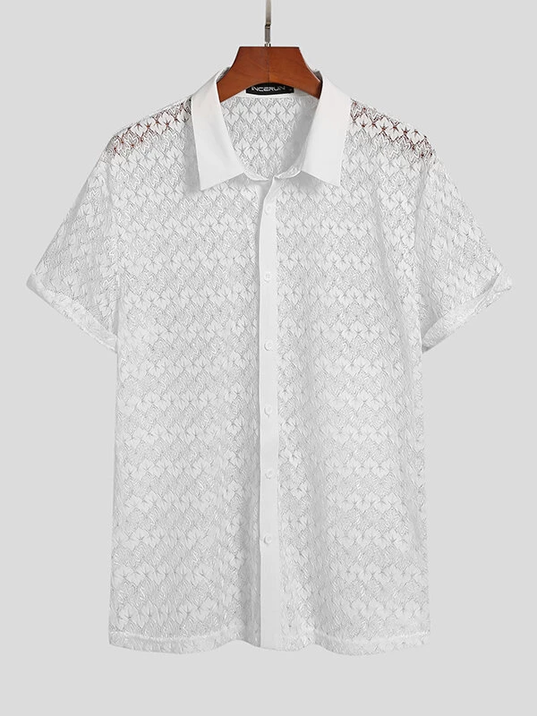 Men Sexy Lace Short Sleeve Shirt 4 Men Sexy Lace Short Sleeve Shirt - Image 2