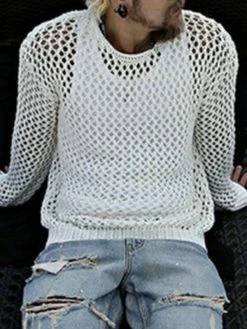 Mens Hollow Out Knitted Round Neck T-Shirt -Incerun Shop cec904b1 7ec5 46b2 8689 5d08f1ec2b51