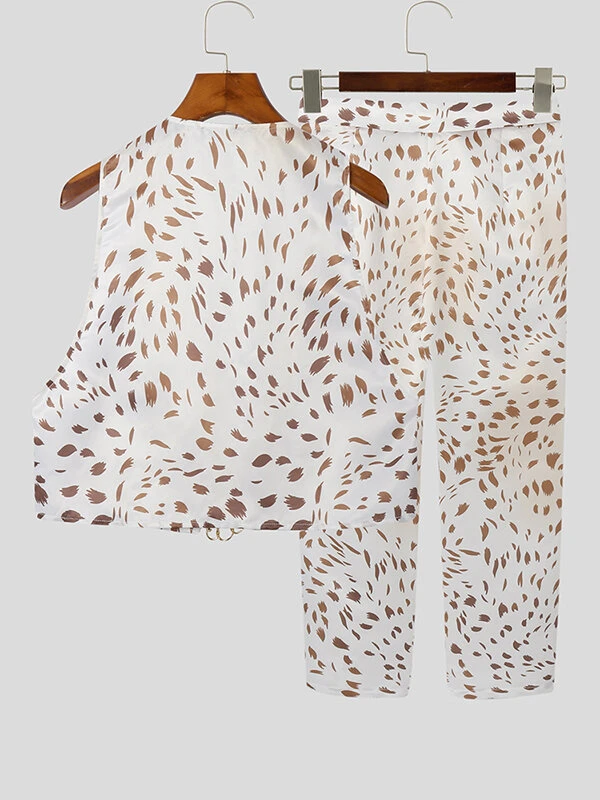 Men Leopard Print Crop Waistcoat Pants Set 7 Men Leopard Print Crop Waistcoat Pants Set - Image 5