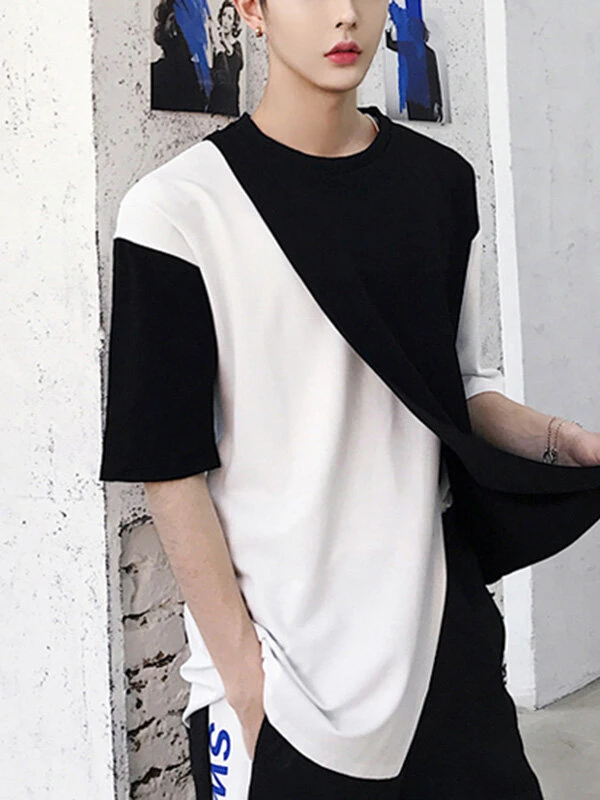 Mens Irregular Contrast Color Half-sleeve T-Shirts 4 Mens Irregular Contrast Color Half-sleeve T-Shirts - Image 2