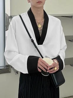 Mens Contrast Patchwork Long Sleeve V-neck T-shirt -Incerun Shop cfce9ed8 b716 4bc2 baa4 8855b88eeee2