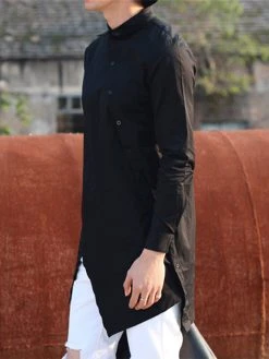 Men Asymmetric Hem Long Sleeve Shirt -Incerun Shop d021c9a2 385c 4f1f af24 047098e81483