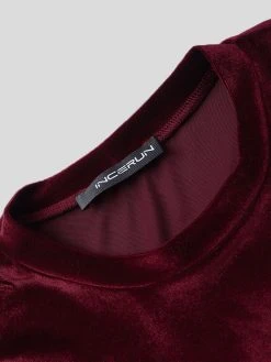 Mens Velvet Crew Neck Solid Half Sleeve T-Shirt 18 Mens Velvet Crew Neck Solid Half Sleeve T-Shirt -Incerun Shop d03e3d9d f64f 4da3 a823 704e40d50d56