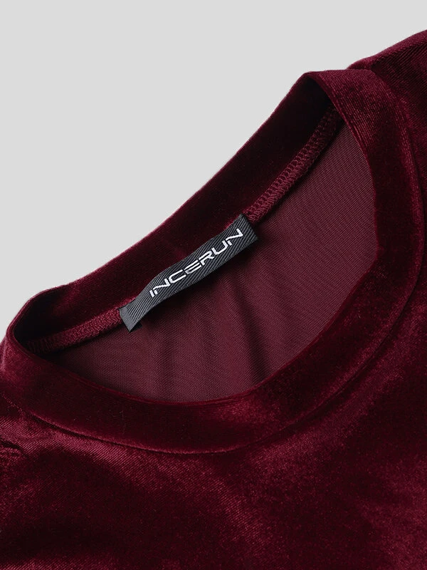 Mens Velvet Crew Neck Solid Half Sleeve T-Shirt 9 Mens Velvet Crew Neck Solid Half Sleeve T-Shirt - Image 7