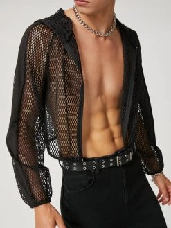 Mens Mesh Hooded Short Long Sleeve Jacket