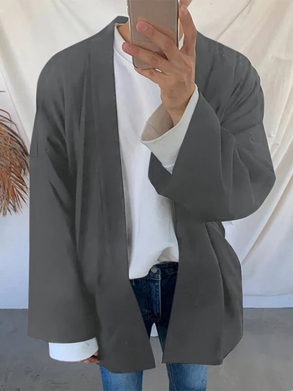 Mens Plain Long Sleeve Kimono Cardigan 7 Mens Plain Long Sleeve Kimono Cardigan - Image 5
