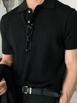 Mens Striped Quick-Dry Golf Shirt